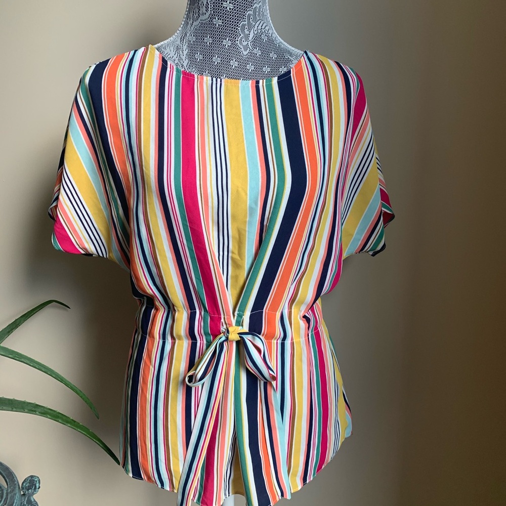 M by Marled Multi Color Stripe Peplum Top